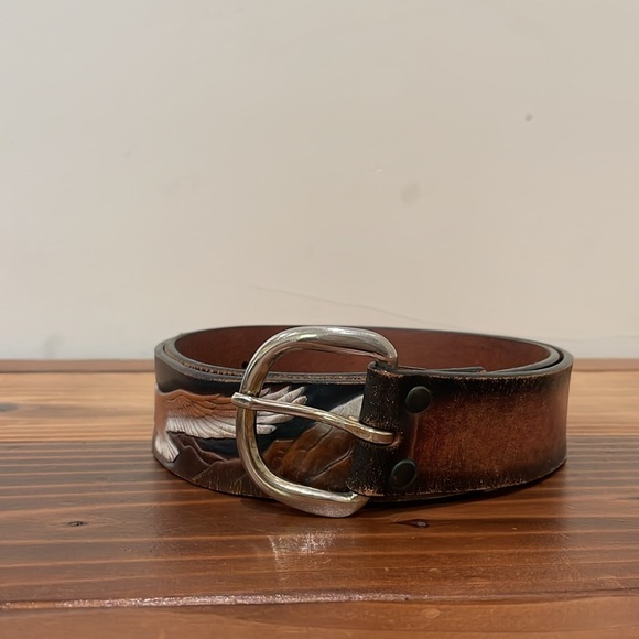 Leegin Vintage Leather Embossed Eagle Belt Size 32 - Picture 2 of 12